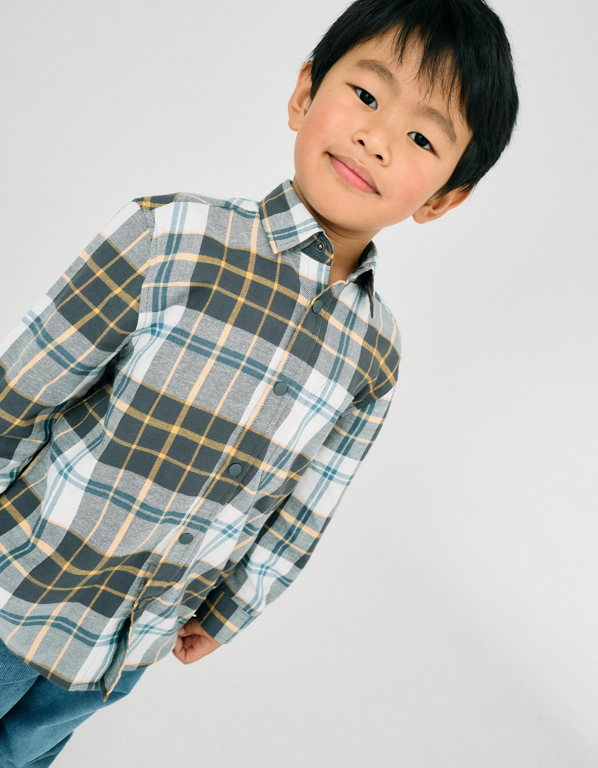 Flannel Checked Shirt for Boys, Grey