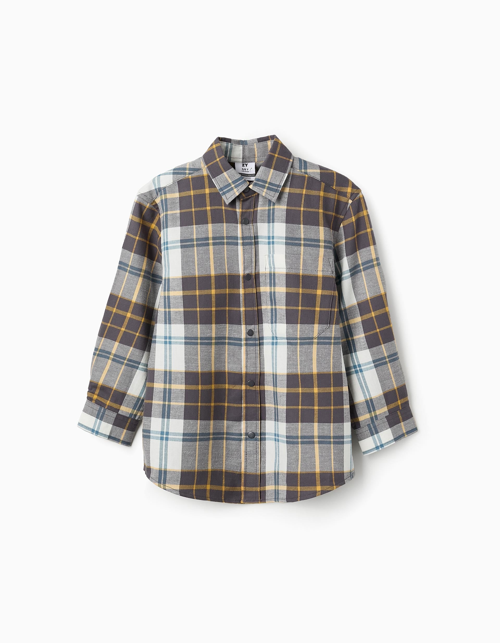 Flannel Checked Shirt for Boys, Grey