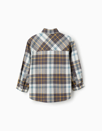 Camisa de Franela con Cuadros para Niño, Gris