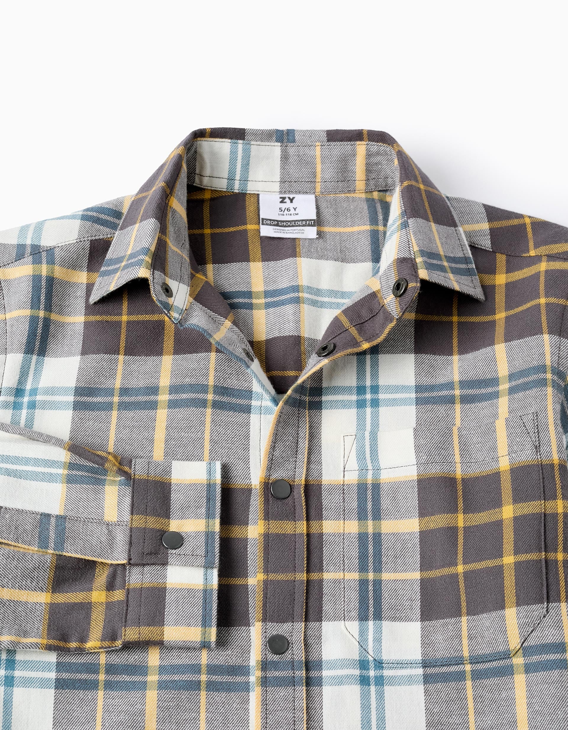 Flannel Checked Shirt for Boys, Grey