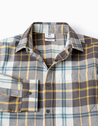 Camisa de Franela con Cuadros para Niño, Gris