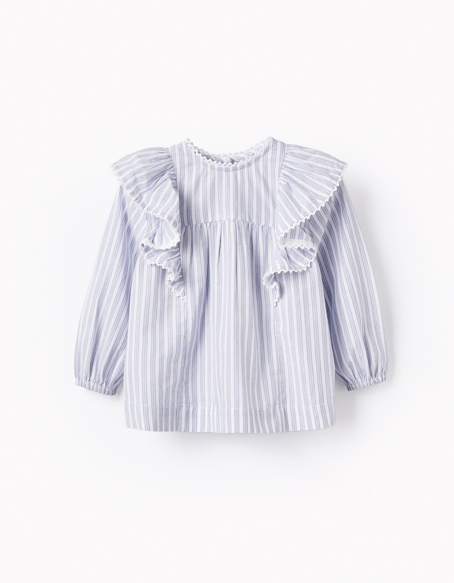 Striped Cotton Blouse for Baby Girls, White