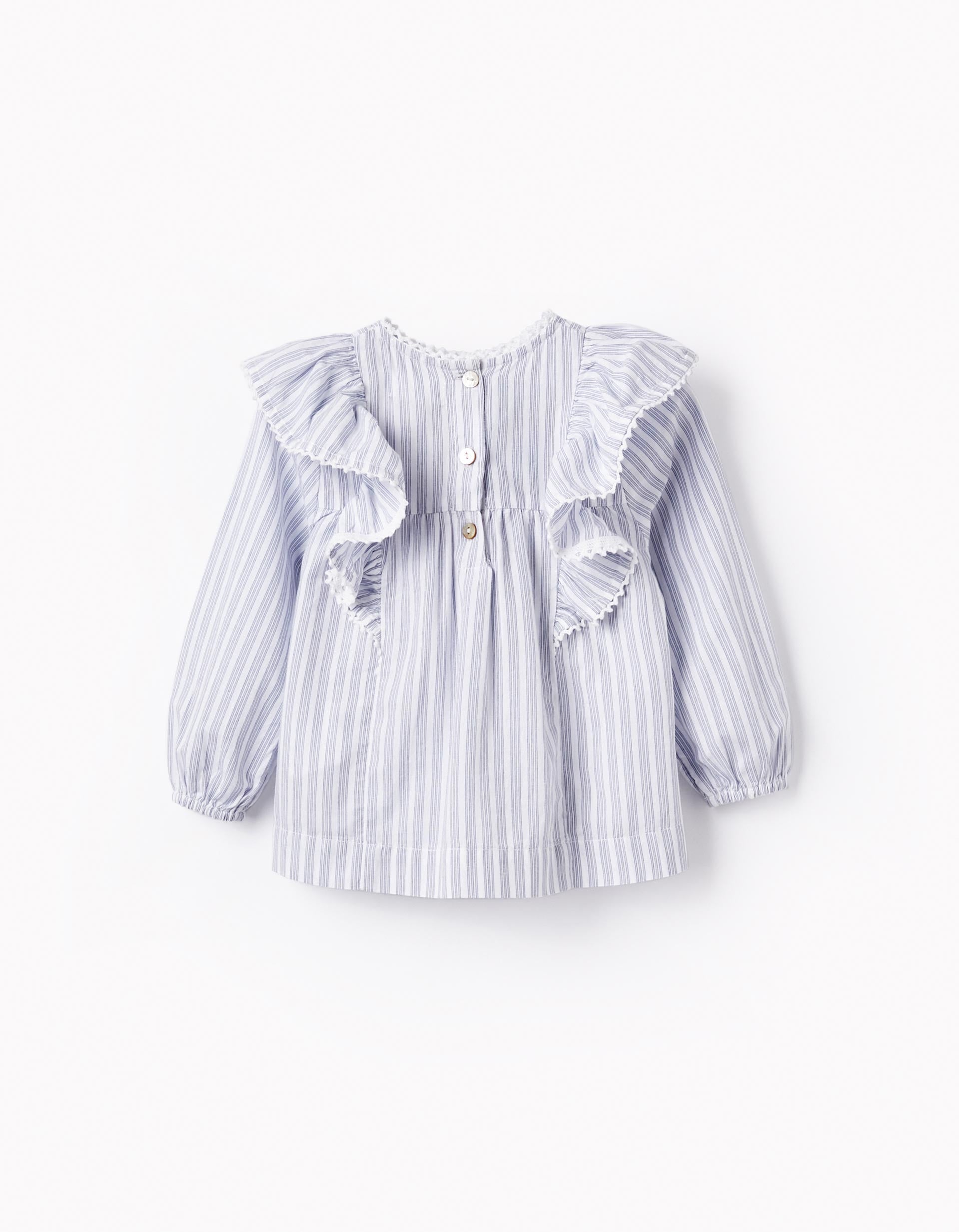 Striped Cotton Blouse for Baby Girls, White