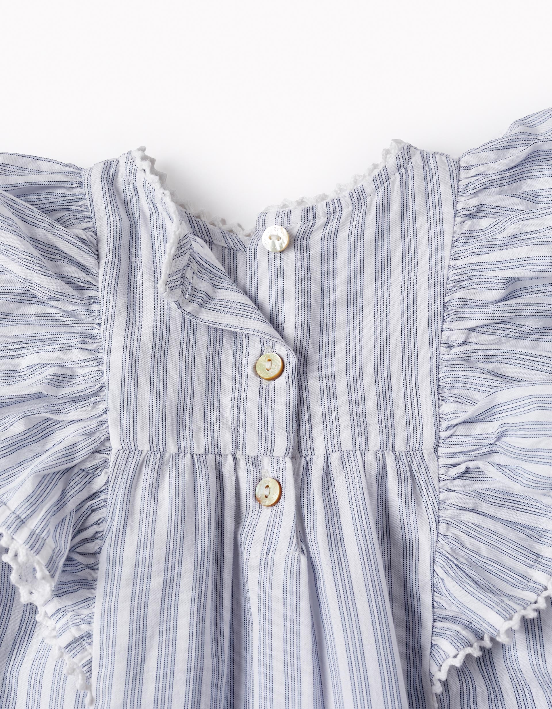 Striped Cotton Blouse for Baby Girls, White