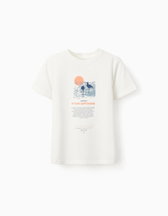 Camiseta de Algodón para Niño 'Cigüeña', Blanco