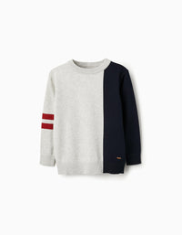Pull en Maille Fine pour Garçon, Gris/Bleu Foncé
