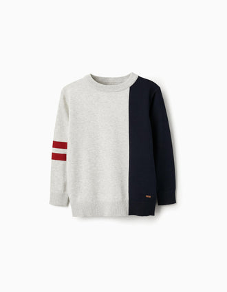 Pull en Maille Fine pour Garçon, Gris/Bleu Foncé