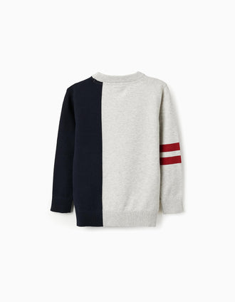 Camisola de Malha Fina para Menino, Cinza/Azul Escuro
