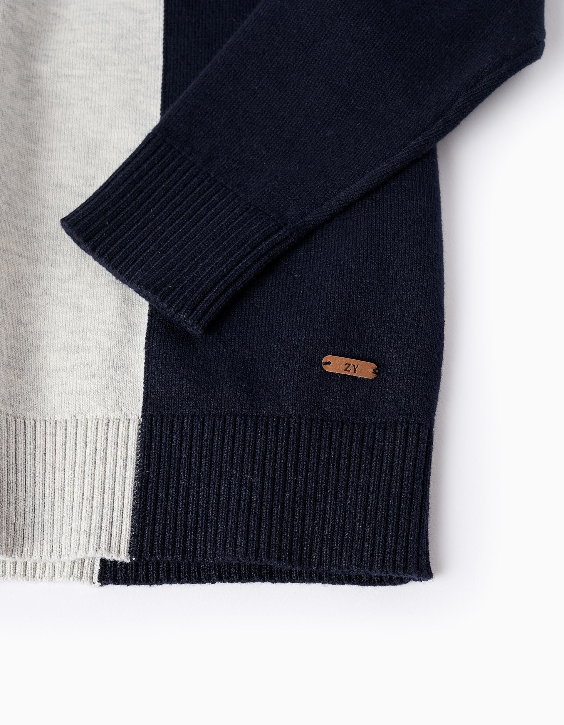 Fine Jumper for Boys, Grey/Dark Blue