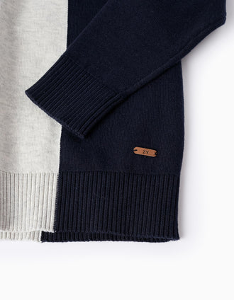 Pull en Maille Fine pour Garçon, Gris/Bleu Foncé