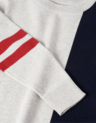 Pull en Maille Fine pour Garçon, Gris/Bleu Foncé