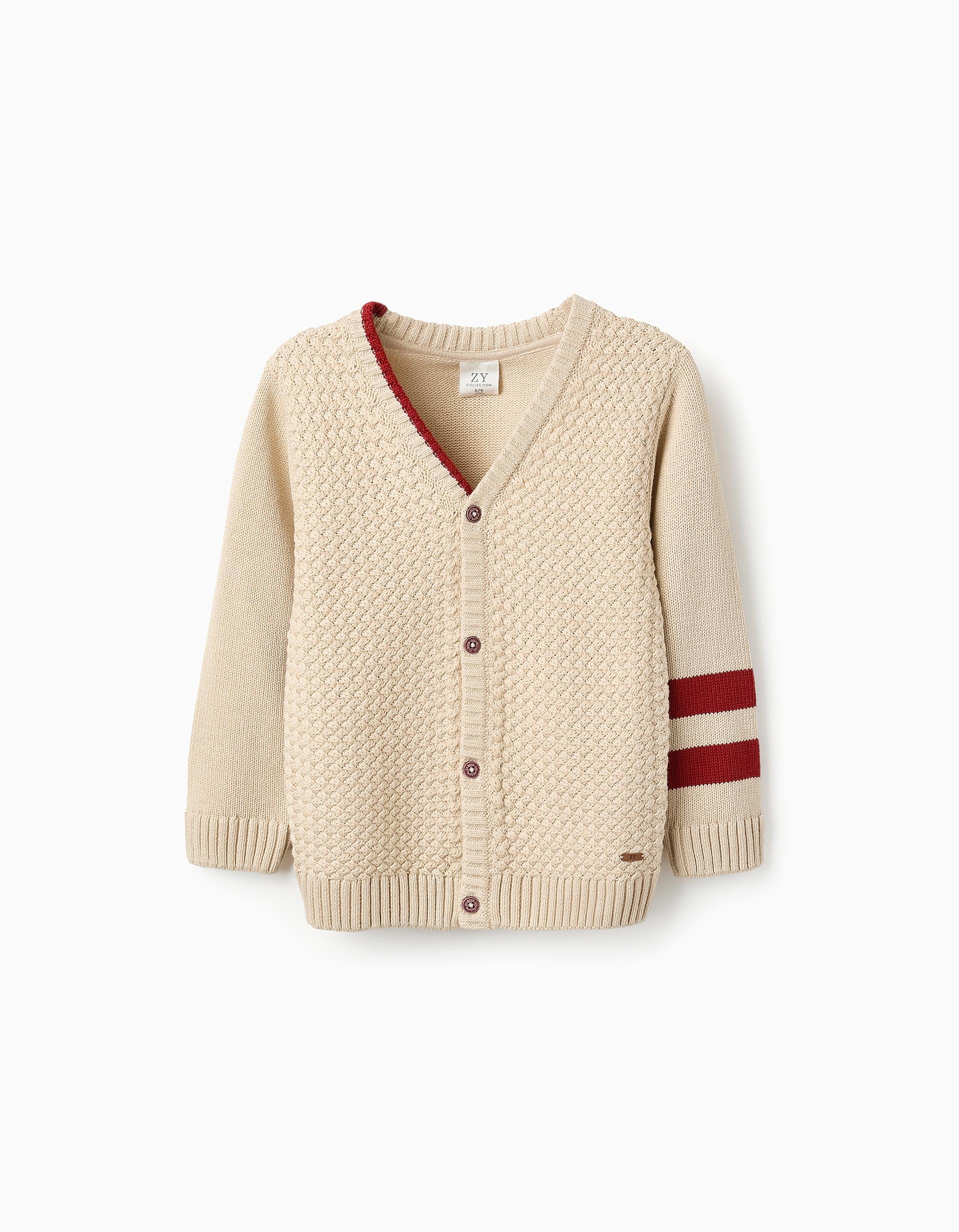 Cardigan with Contrast Stripes for Boys, Beige