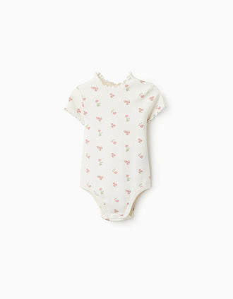 Body Canalé Floral para Bebé Niña, Blanco