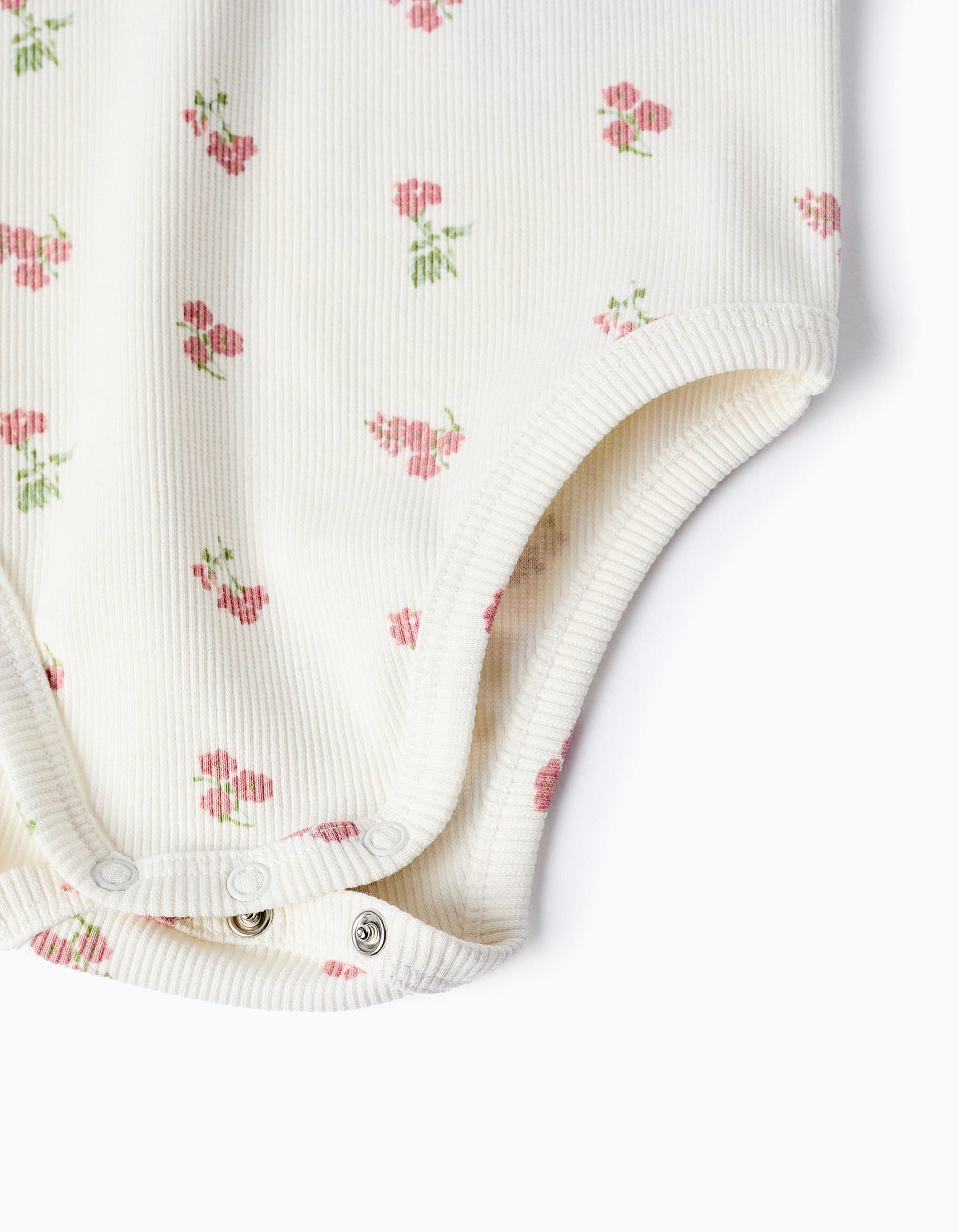 Ribbed Floral Bodysuit for Baby Girls, White