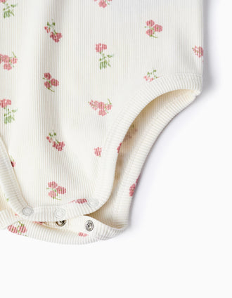 Body Canalé Floral para Bebé Niña, Blanco