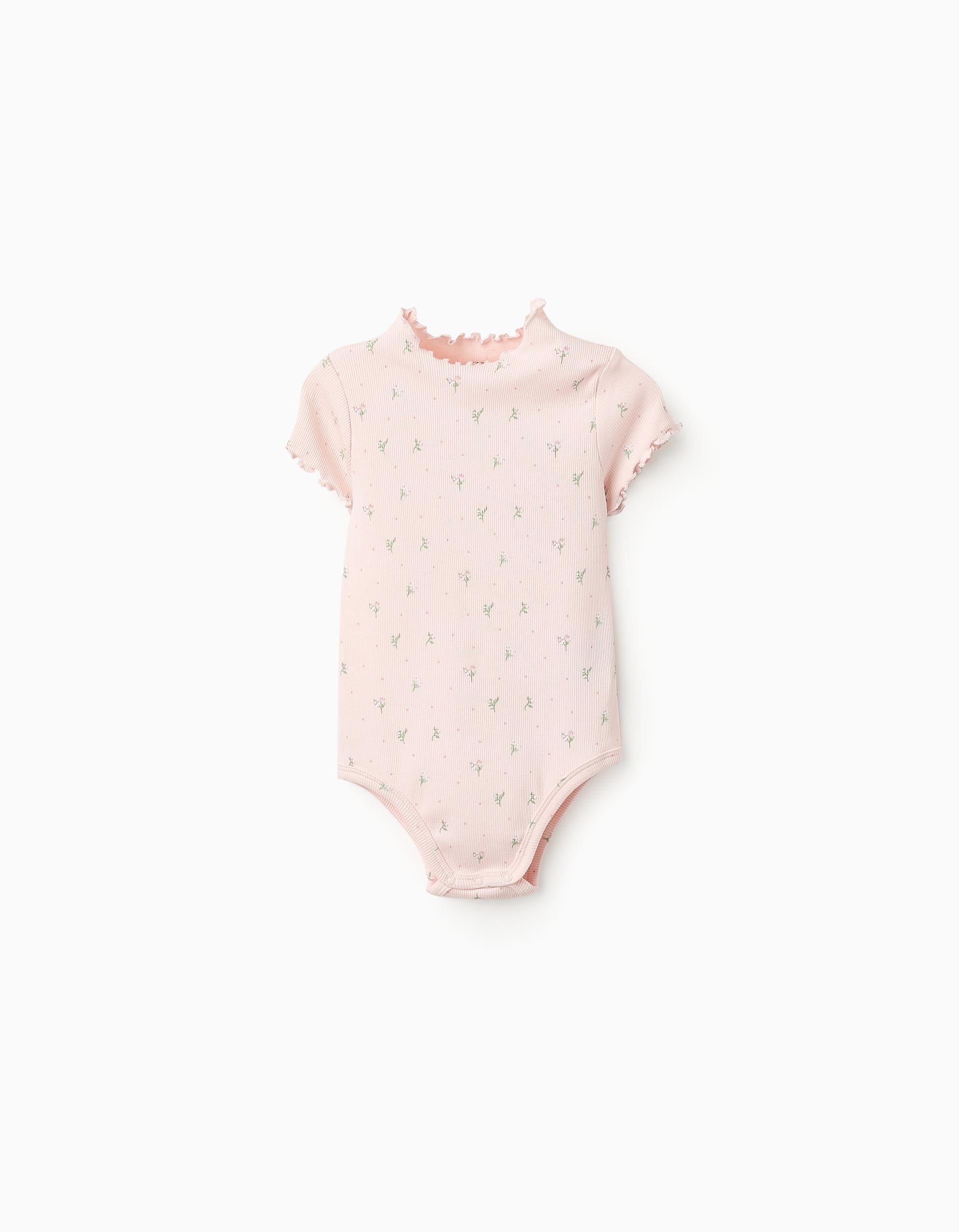 Body Côtelé Floral pour Bébé Fille, Rose