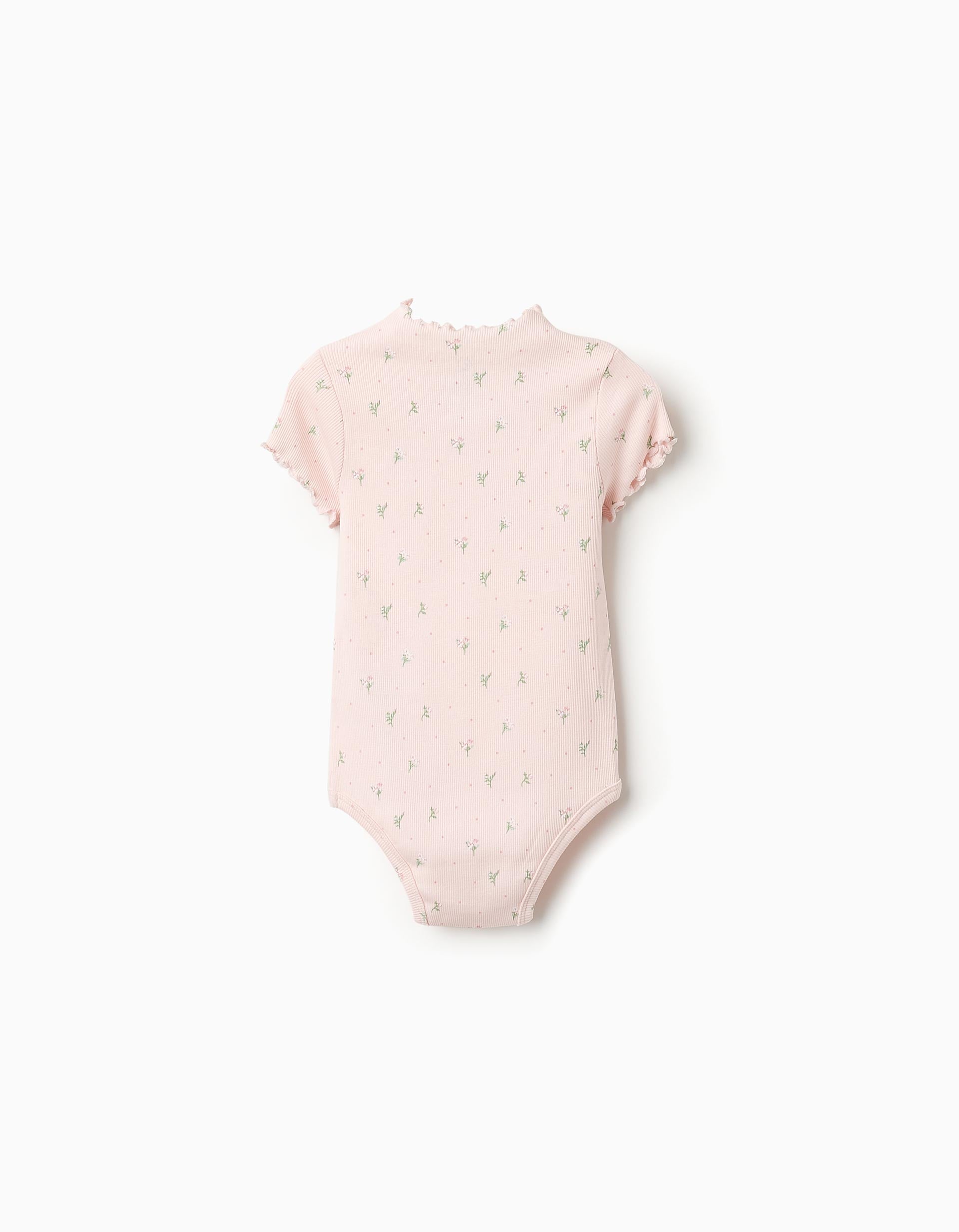 Body Côtelé Floral pour Bébé Fille, Rose