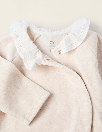 Babygrow de Veludo com Gola de Folhos para Recém-Nascida, Bege