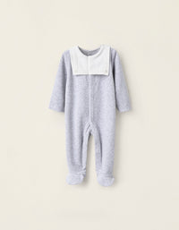 Grenouillère en Velours avec Col Marin pour Nouveau-Né, Gris