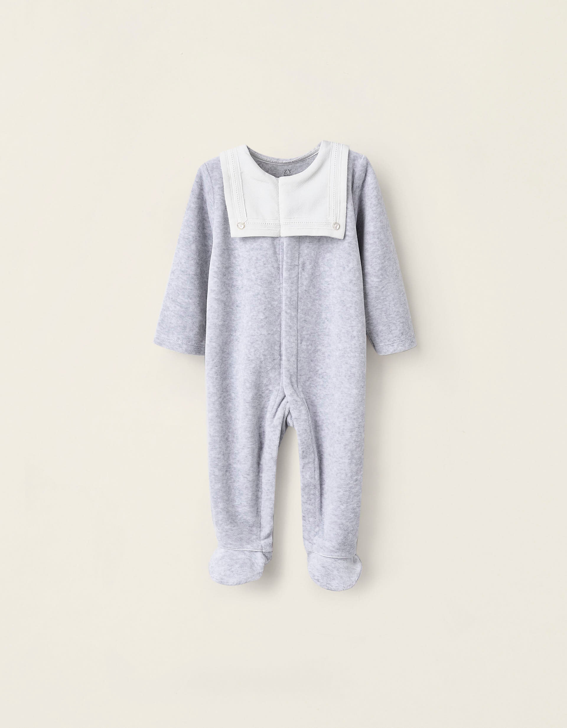 Newborns' Velours Sleepsuit with Sailor Collar, Grey