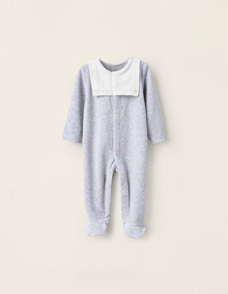 Pelele de Terciopelo con Cuello de Marinero para Recién Nacido, Gris