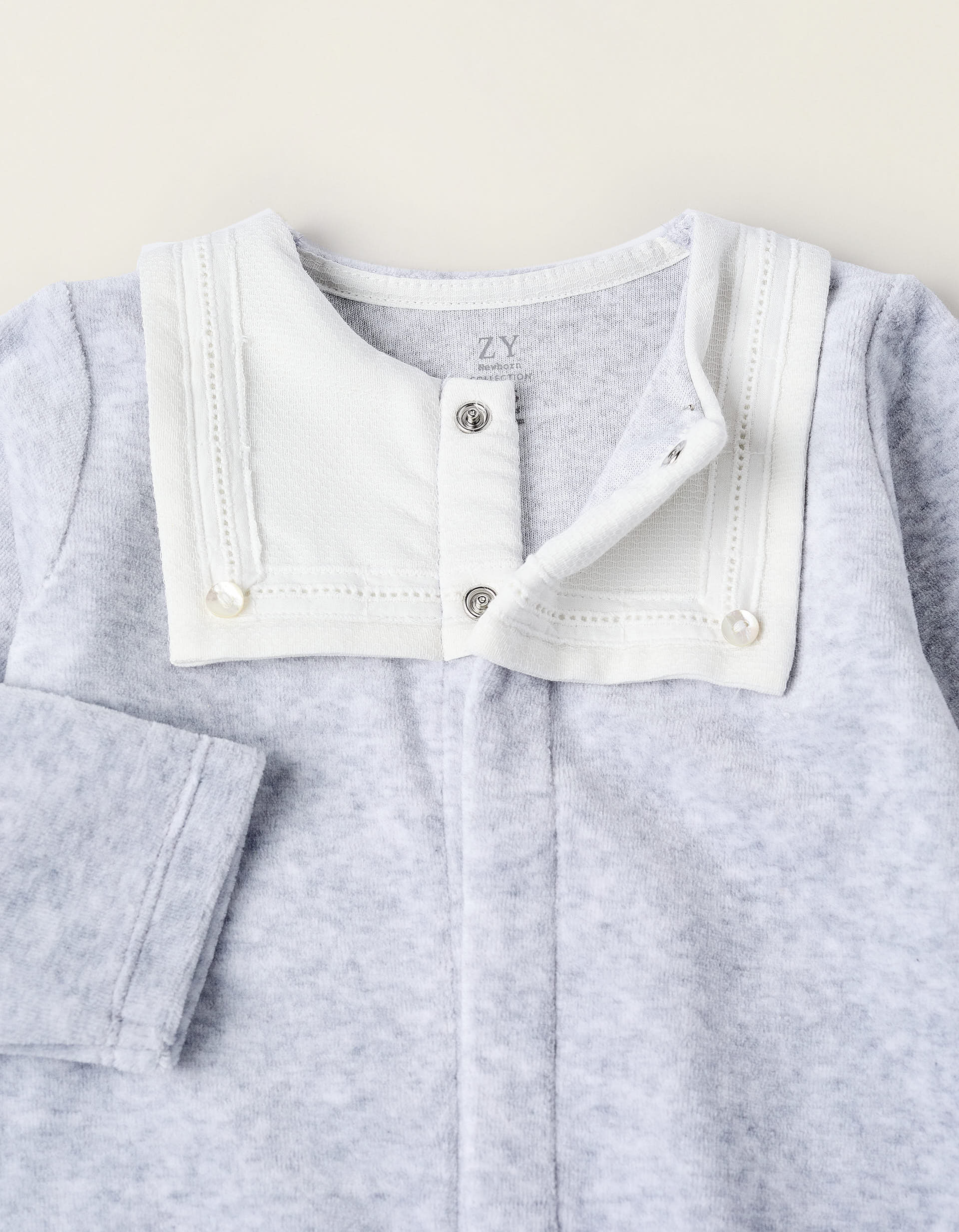 Newborns' Velours Sleepsuit with Sailor Collar, Grey