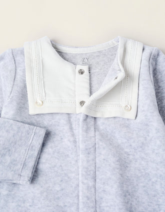 Pelele de Terciopelo con Cuello de Marinero para Recién Nacido, Gris