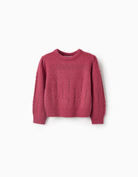 Camisola de Malha com Bolinhas para Menina, Rosa