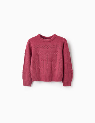 Camisola de Malha com Bolinhas para Menina, Rosa