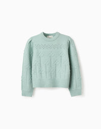Pull en Maille avec Détails pour Fille, Vert Eau