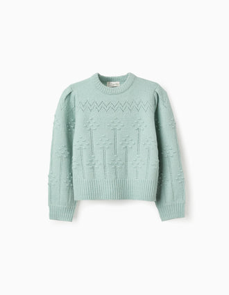 Camisola de Malha com Detalhes para Menina, Verde Água