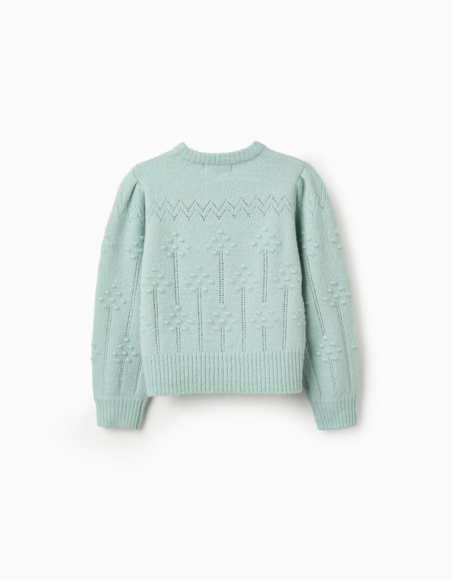 Knit Jumper with Details for Girls, Aqua Green