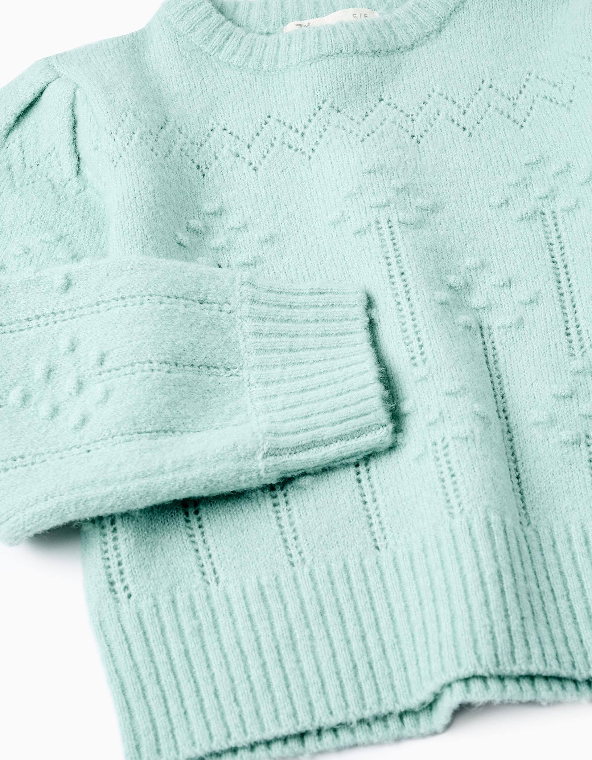 Knit Jumper with Details for Girls, Aqua Green