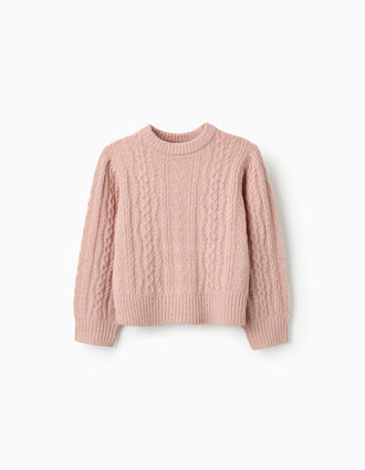 Camisola em Malha de Torcidos para Menina, Rosa