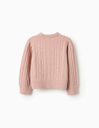 Camisola em Malha de Torcidos para Menina, Rosa