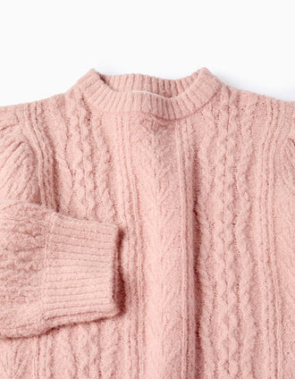 Camisola em Malha de Torcidos para Menina, Rosa