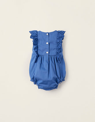 Combi-short en Coton avec Broderie Anglaise pour Nouveau-Née, Bleu