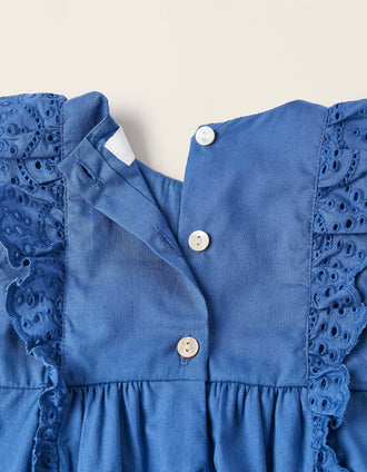 Combi-short en Coton avec Broderie Anglaise pour Nouveau-Née, Bleu