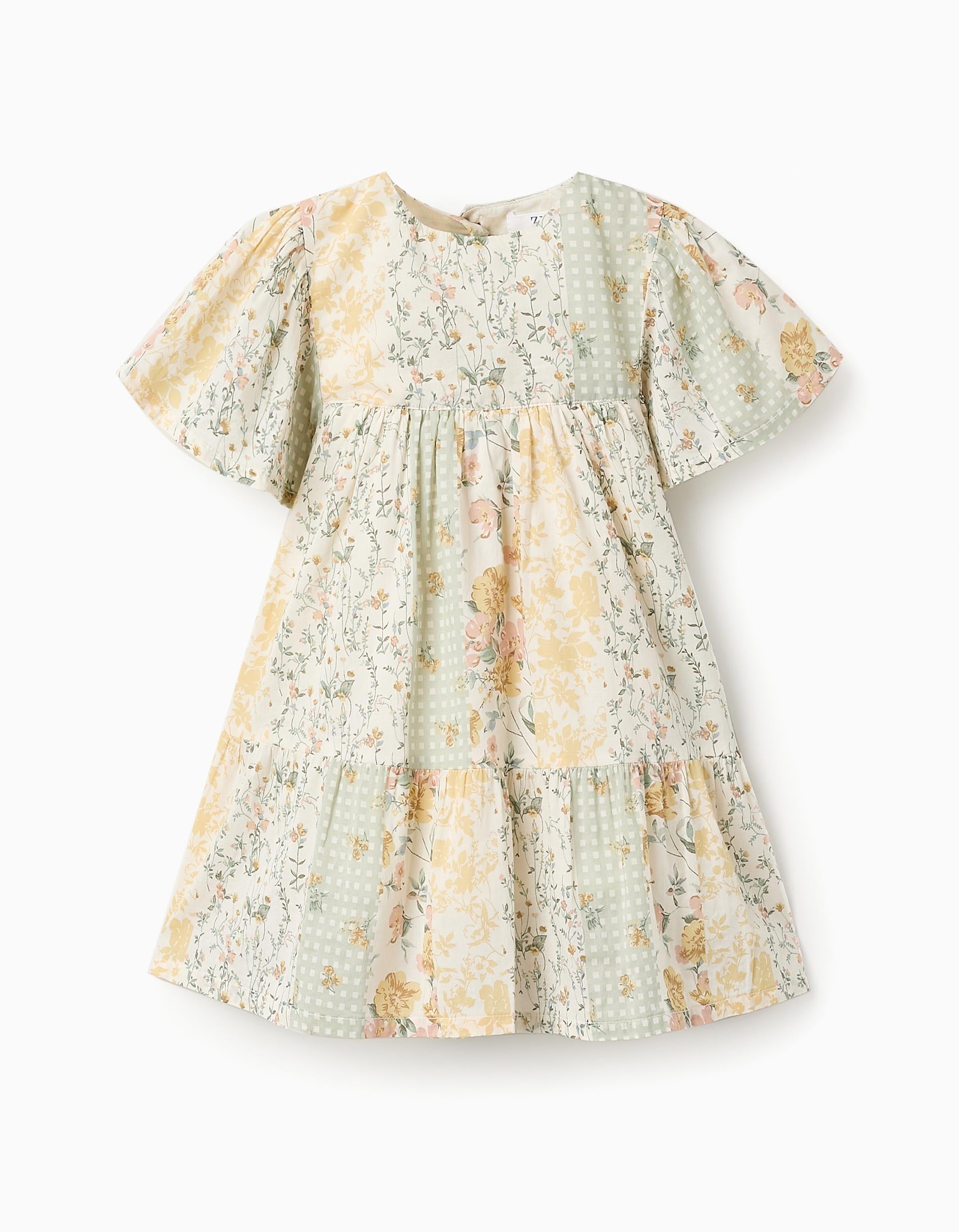 Floral Cotton Dress for Baby Girls, Green/Beige/Pink