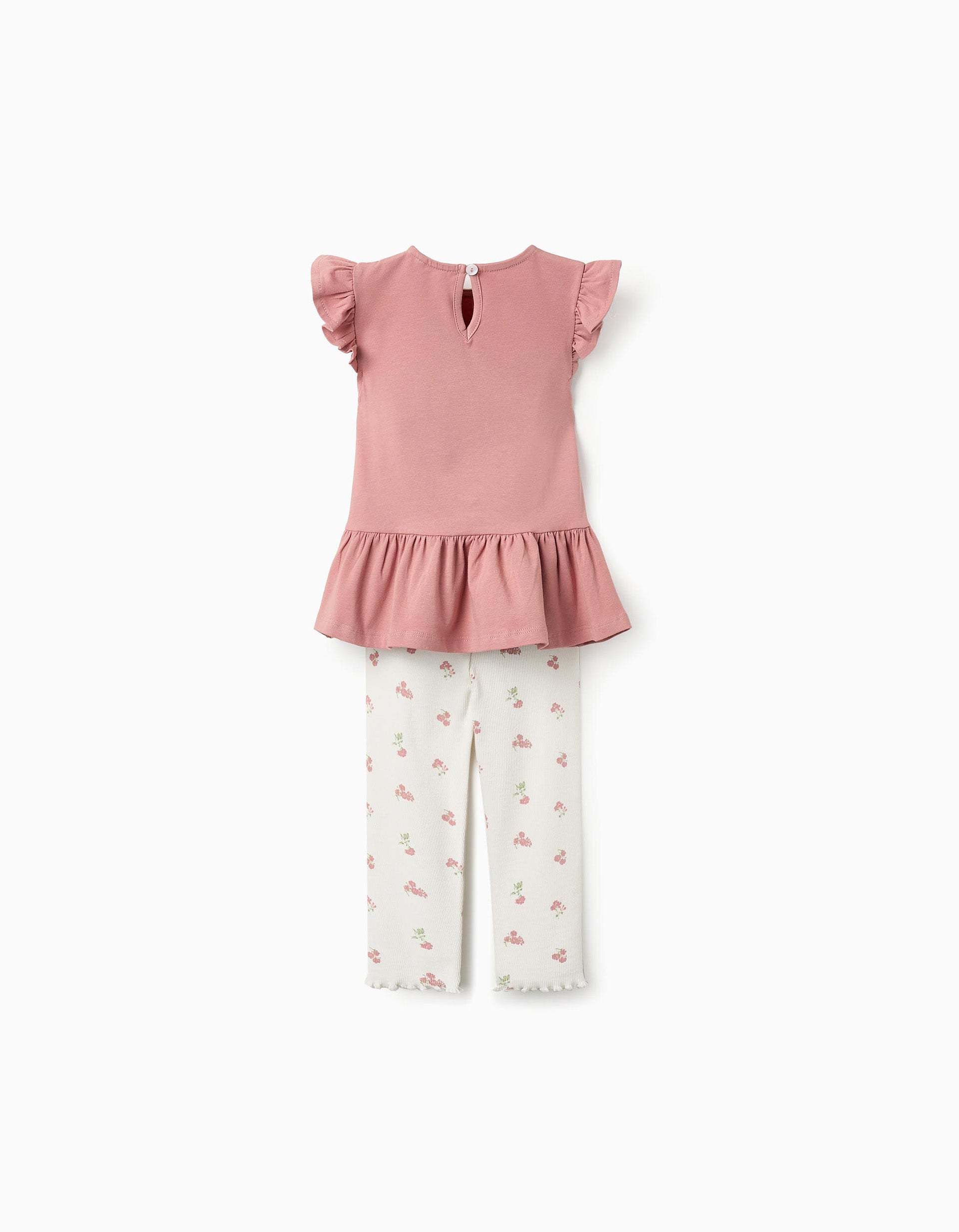 Top + Ribbed Floral Trousers for Baby Girls, Pink/White