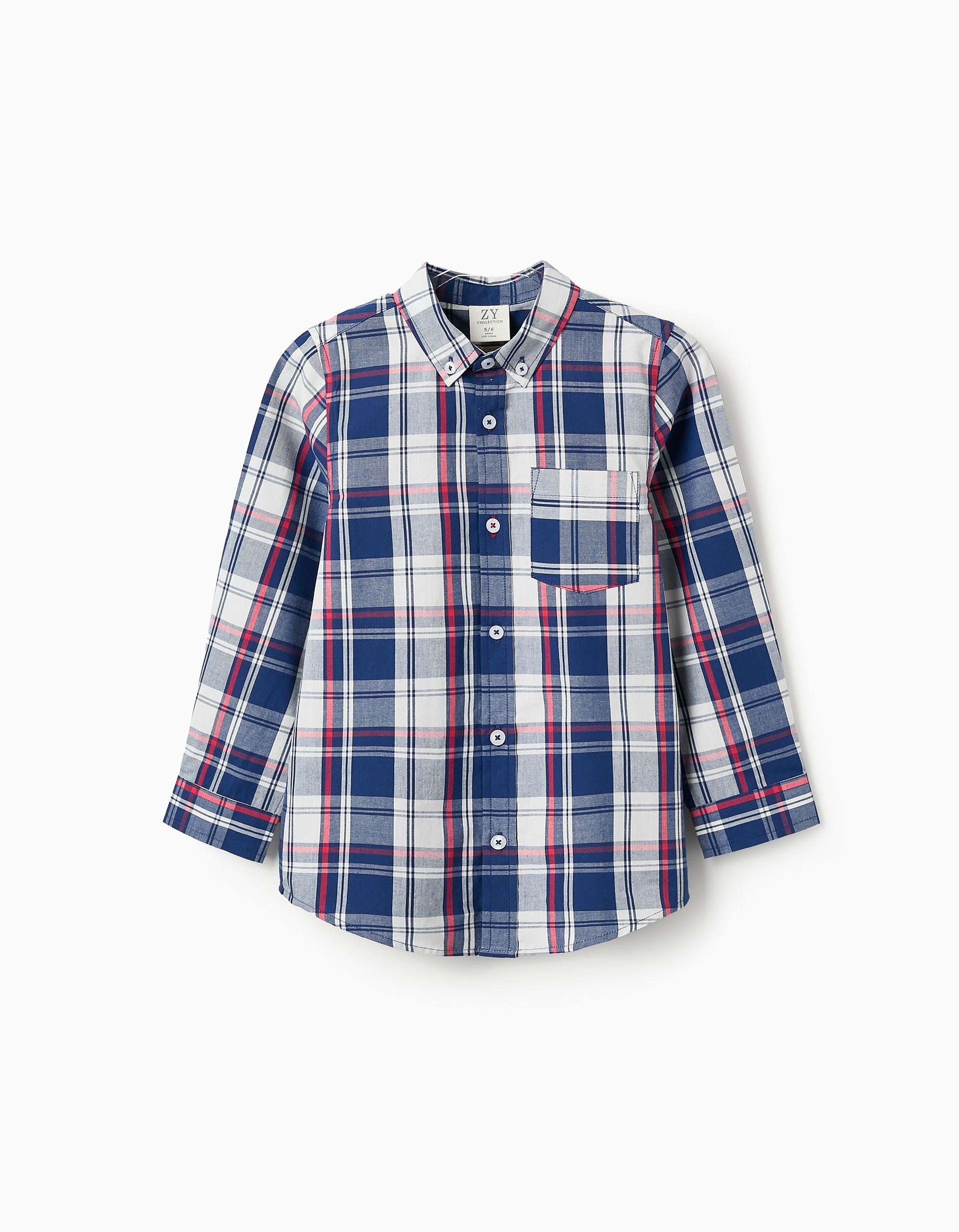 Cotton Checked Shirt for Boys, Blue/Red