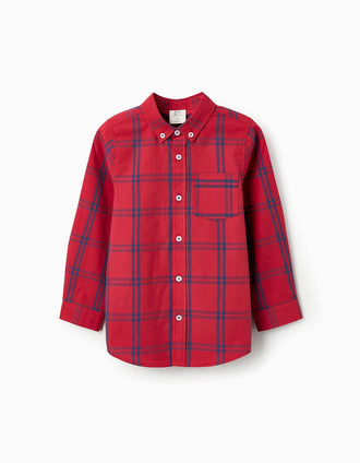 Chemise en Coton à Carreaux pour Garçon, Rouge/Bleu