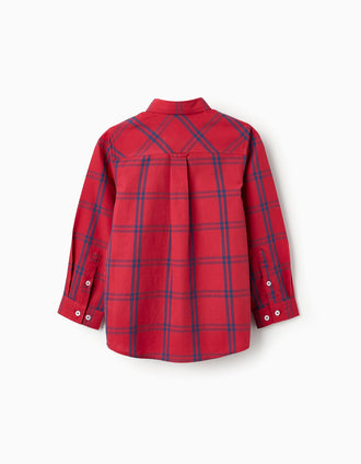 Camisa de Algodón con Cuadros para Niño, Rojo/Azul