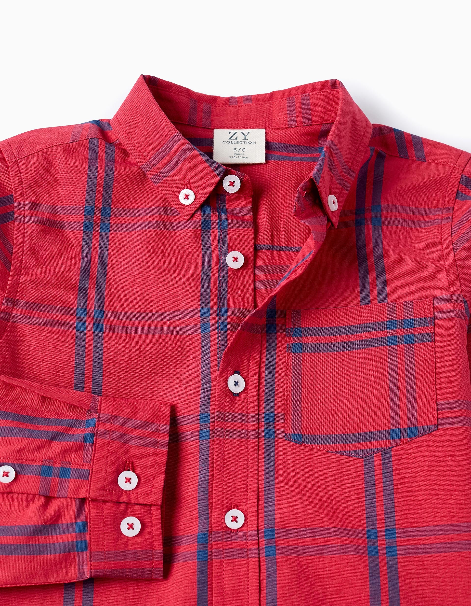 Cotton Checked Shirt for Boys, Red/Blue