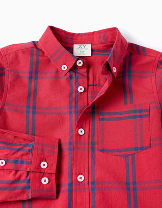 Camisa de Algodón con Cuadros para Niño, Rojo/Azul