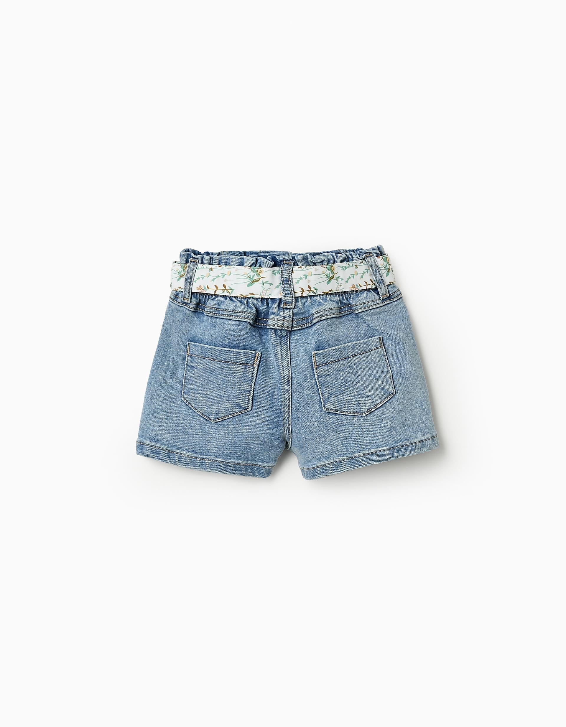 Denim Shorts with Floral Ribbon for Baby Girls, Blue