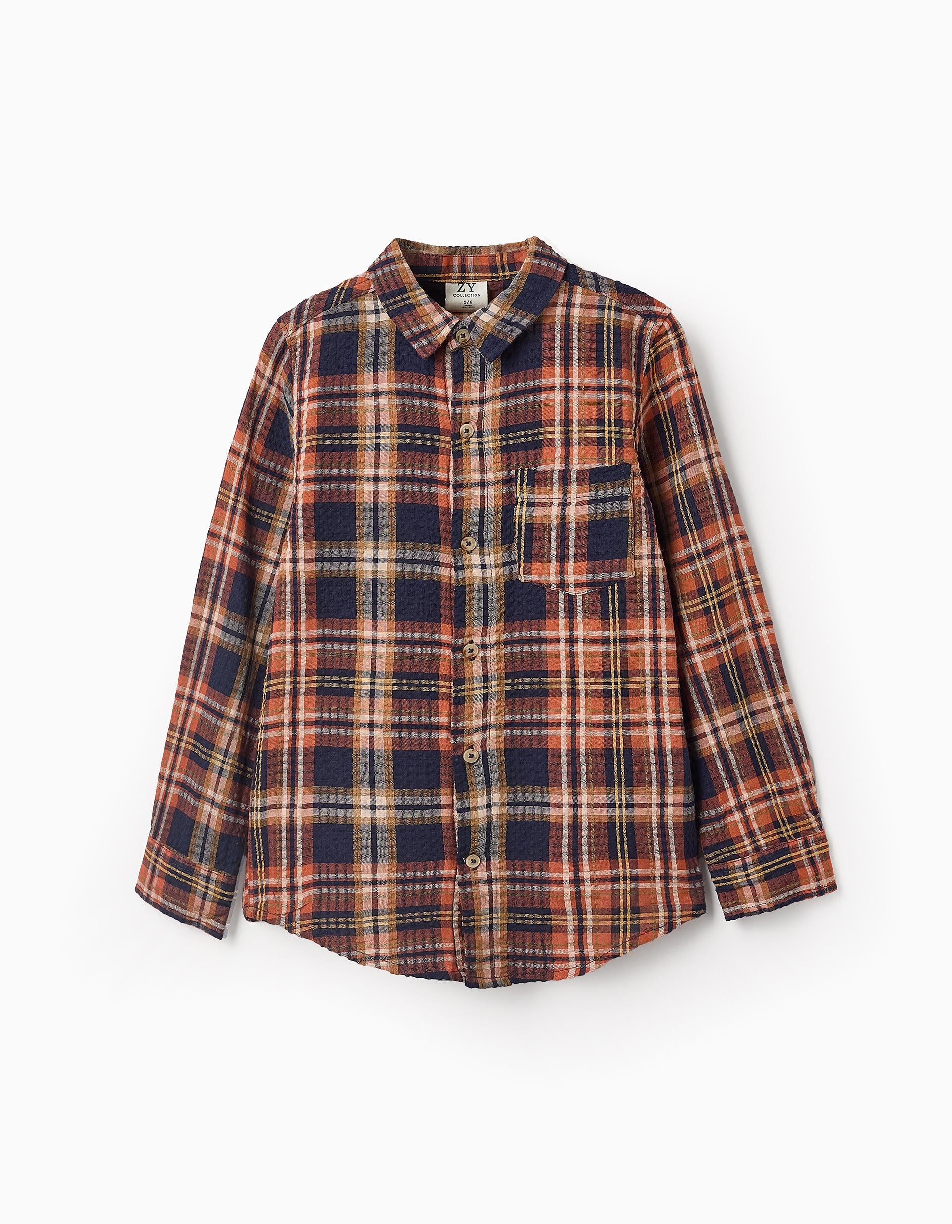 Shirt with Check for Boys 'B&S', Orange/Dark Blue