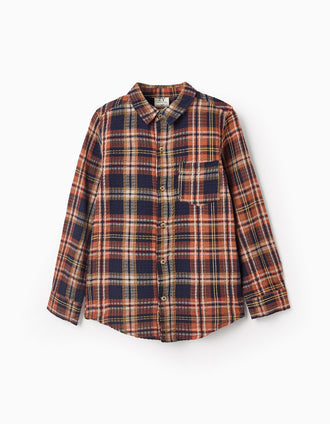 Chemise à Carreaux pour Garçon 'B&S', Orange/Bleu foncé
