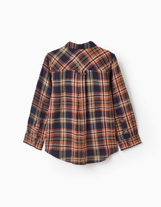 Chemise à Carreaux pour Garçon 'B&S', Orange/Bleu foncé