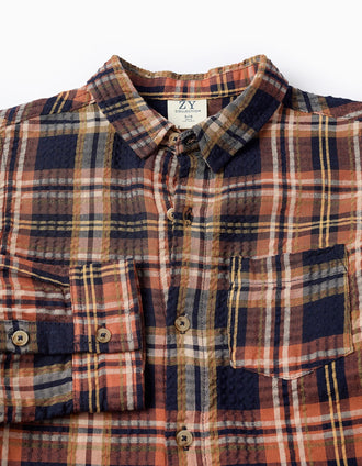Camisa a Cuadros para Niño 'B&S', Naranja/Azul Oscuro